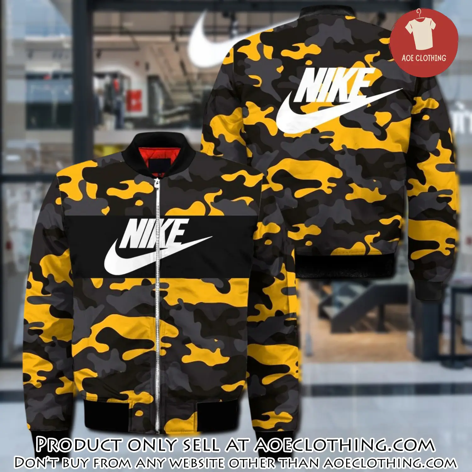 Nike yellow camo luxury brand premium bomber jacket clothing outfit for men women aoe0920411